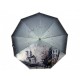 Жіноча парасолька напівавтомат на 9 спиць від Frei Regen з принтом міста, сатиновий купол, сіра ручка, 09073-6