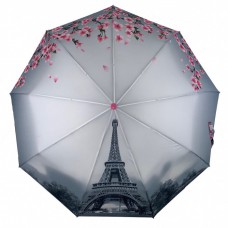 Жіноча парасолька напівавтомат від Toprain з Ейфелевою вежею і сакурою, рожева ручка, 0625-1