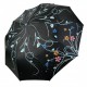 Жіноча парасолька напівавтомат від Bellissimo, чорна з квітами, ручка блакитна, М0529-2