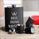 Набір чорна фляга з чарками "Boss drink whiskey" , Крафтова коробка