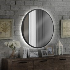 Кругле дзеркало в чорному кольорі з підсвічуванням 60, 80, 100 см