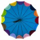 Жіноча парасолька-тростина напівавтомат на 16 спиць від Susino з різнокольоровими краями, блакитна, Sys 031087-4