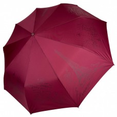 Женский складной зонт полуавтомат на 9 спиц c тисненым принтом Парижа от Frei Regen, бордовый, FR 03023-3