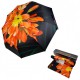 Жіноча парасолька-автомат у подарунковій упаковці з хусткою від Rain Flower, чорна з помаранчевою квіткою 01020-1