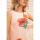 Коротка сукня з льону, з квітами Маки, колір Персиковий, 1