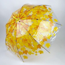 Прозора парасолька-тростина з куполом грибком і кленовим листям, Paolo Rossi, жовта, 03468-4