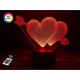 3D ночник "Два сердца со стрелой" (УВЕЛИЧЕННОЕ ИЗОБРАЖЕНИЕ) + пульт ДУ + сетевой адаптер + батарейки (3ААА)