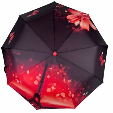 Жіноча складна парасолька напівавтомат з принтом Ейфелева Вежа і квіти від Susino, червона, Sys 03025-5