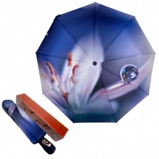 Женский зонт-автомат в подарочной упаковке на 9 спиц с цветочным принтом от Frei Regen, синяя ручка, 09086-2