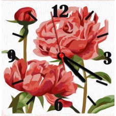 Часы-картина по номерам "Пионы", 30х30 см