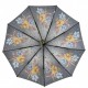 Жіноча складана парасолька напівавтомат з атласним куполом із принтом квітів від Toprain, сіра ручка 0445-4
