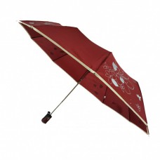Женский зонт полуавтомат на 10 спиц, с изображением цветов, бордовый, 0114-4