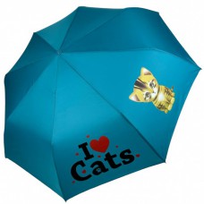 Дитяча складана парасолька для дівчаток і хлопчиків на 8 спиць "I♥Cats" з кішками від фірми Toprain, бірюзова 02089-2