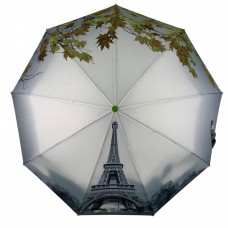Жіноча парасолька напівавтомат від TheBest з Ейфелевою вежею і листям, зелена, 0544-3