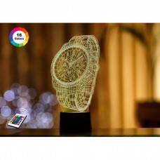 3D ночник "Часы" (УВЕЛИЧЕННОЕ ИЗОБРАЖЕНИЕ) + пульт ДУ + сетевой адаптер + батарейки (3ААА)  3DTOYSLAMP