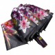 Жіноча складана парасолька напівавтомат з атласним куполом із принтом квітів від Toprain, фіолетова ручка 0445-5