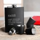Набір чорна фляга з чарками "Напій, який придумає твій стартап" , Крафтова коробка