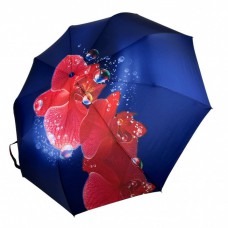 Жіноча парасолька-автомат на 9 спиць від Flagman, синя з червоною квіткою, N0153-7