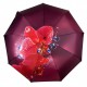 Жіноча парасолька-автомат на 9 спиць від Flagman, рожева з червоною квіткою, N0153-8