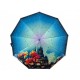 Жіноча парасолька напівавтомат на 9 спиць від Frei Regen з принтом міста, сатиновий купол, бірюзова ручка, 09073-5