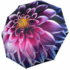 Жіноча парасолька напівавтомат із принтом квітки від Toprain на 9 спиць, фіолетова ручка, 0703-6