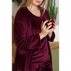 Комплект жіночий халат з брючною піжамою Ксл1580 Сливовий