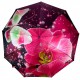 Жіноча парасолька напівавтомат на 9 спиць сатиновий купол із квітковим принтом від Frei Regen, фіолетова ручка 09081-2