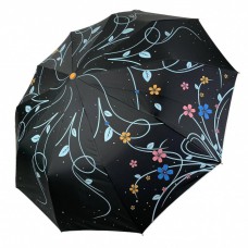 Женский зонт полуавтомат от Bellissimo, черный с цветами, ручка желтая, М0529-1