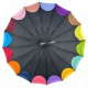Жіноча парасолька-тростина напівавтомат на 16 спиць від Susino з різнокольоровими краями, чорна, Sys 031087-2